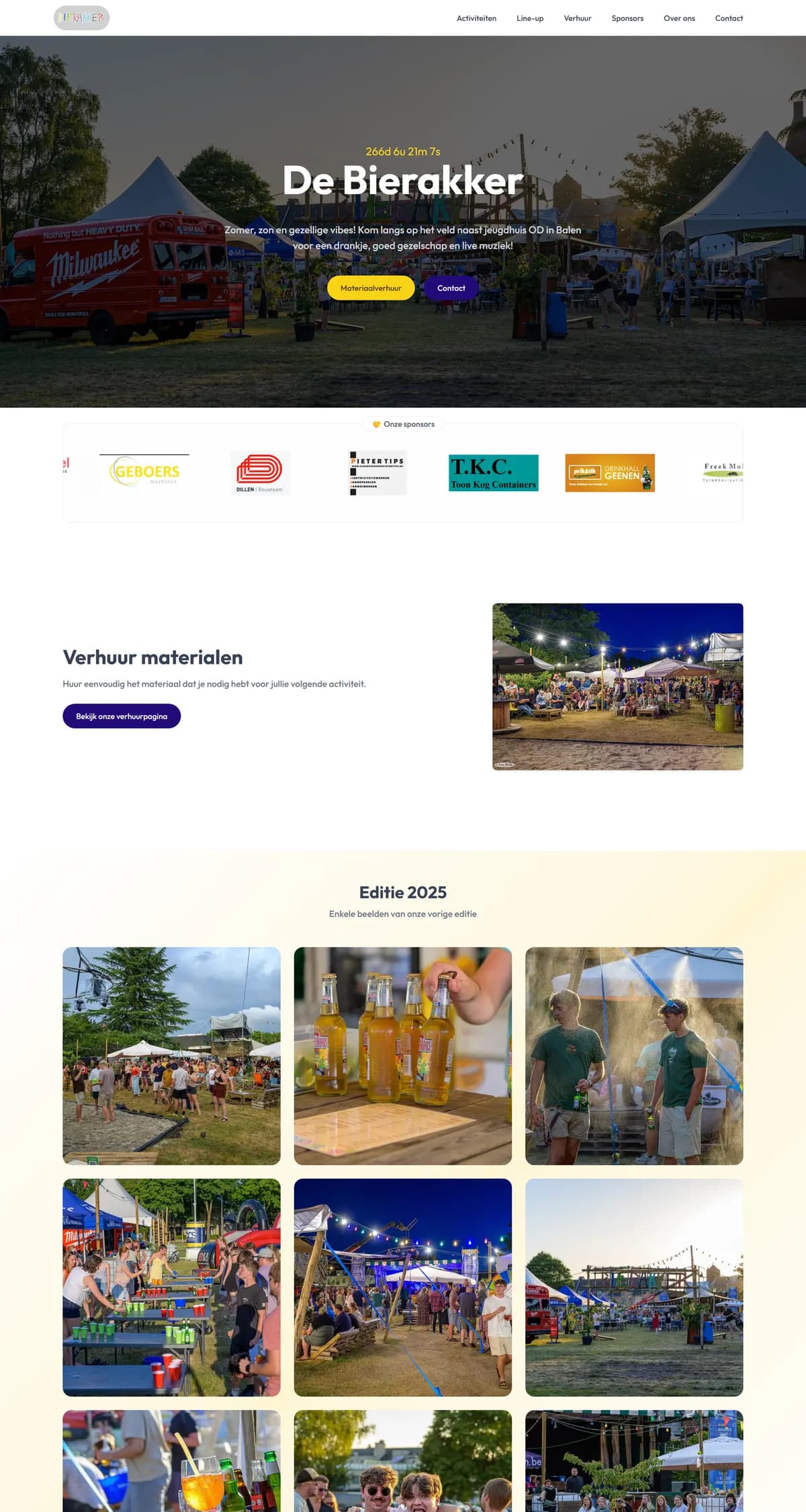 Screenshot van het Bierakker-platform voor materiaalbeheer en verhuur