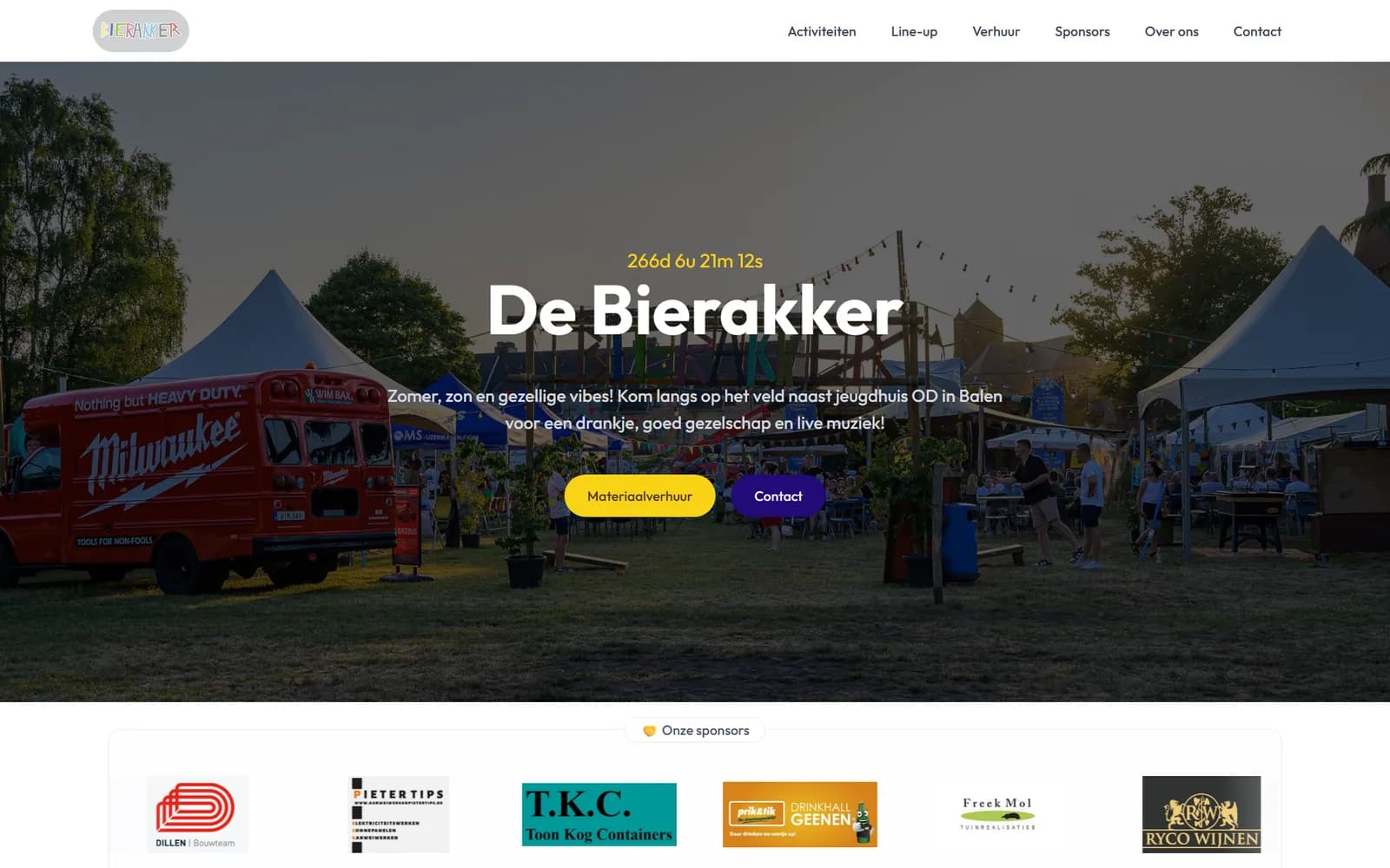 Screenshot van het Bierakker-platform voor materiaalbeheer en verhuur