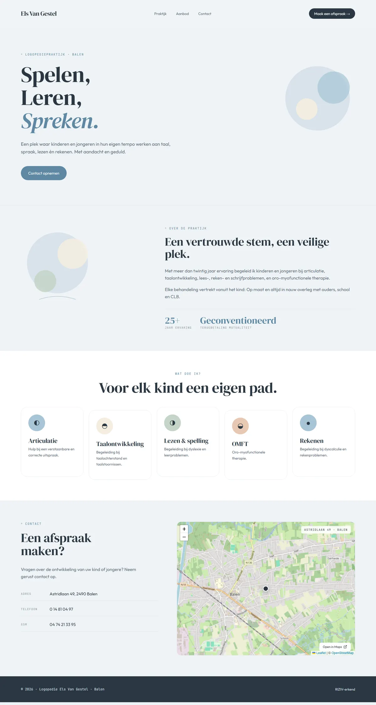 Screenshot van de website van logopediepraktijk Els Van Gestel