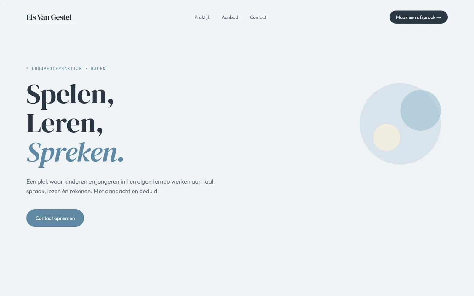 Screenshot van de website van logopediepraktijk Els Van Gestel